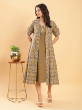 Vegetable Dye Handblock Jacket with Olive Green Linen Dress